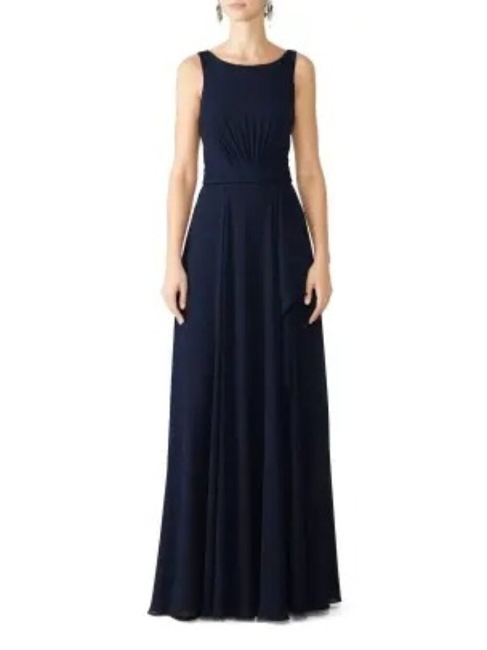 Amsale Navy Sleeveless Chiffon Evening Gown